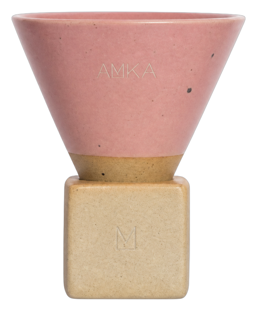 AMKA pink ceramic cup with base stand